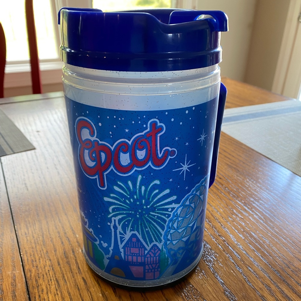 Large Disney Parks Epcot Glitter Tumbler Cup RARE